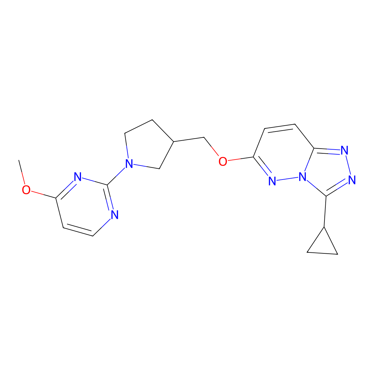 2-{3-[({3-Cyclopropyl-[1,2,4]triazolo[4,3-b]pyridazin-6-yl}oxy)methyl]pyrrolidin-1-yl}-4-methoxypyrimidine molecular structure, CAS 2549007-36-3