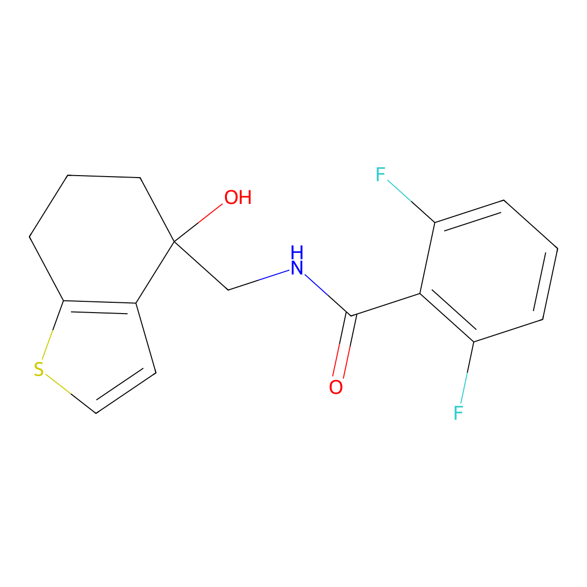 2,6-difluoro-N-[(4-hydroxy-4,5,6,7-tetrahydro-1-benzothiophen-4-yl)methyl]benzamide molecular structure, CAS 2549007-38-5