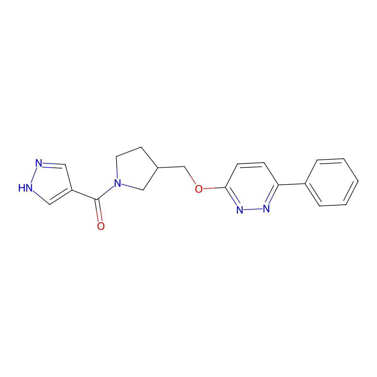 3-phenyl-6-{[1-(1H-pyrazole-4-carbonyl)pyrrolidin-3-yl]methoxy}pyridazine molecular structure, CAS 2549007-43-2