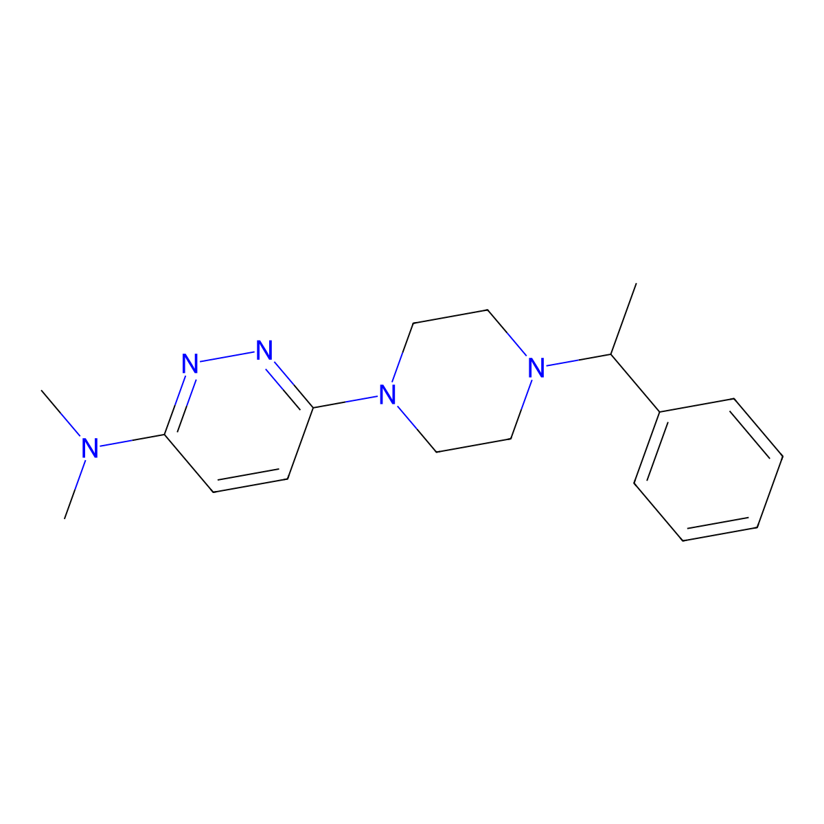 N,N-dimethyl-6-[4-(1-phenylethyl)piperazin-1-yl]pyridazin-3-amine molecular structure, CAS 2549007-44-3