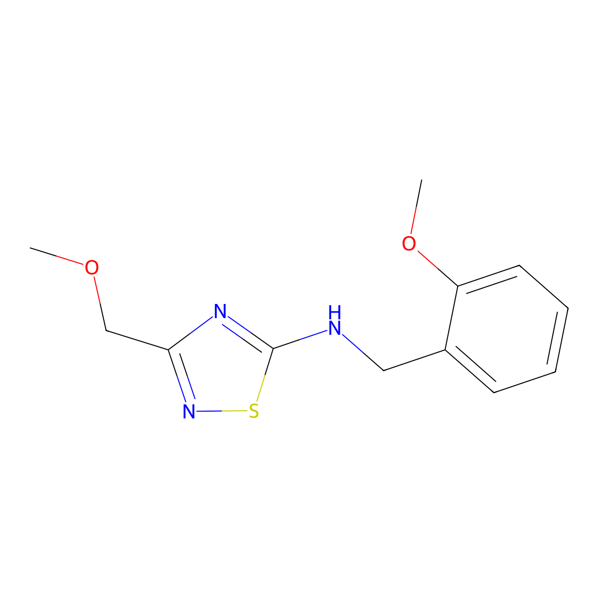3-(methoxymethyl)-N-[(2-methoxyphenyl)methyl]-1,2,4-thiadiazol-5-amine molecular structure, CAS 2549007-47-6