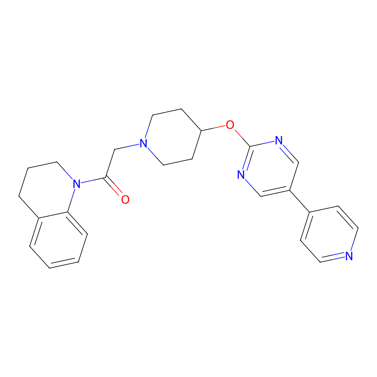 2-(4-{[5-(Pyridin-4-yl)pyrimidin-2-yl]oxy}piperidin-1-yl)-1-(1,2,3,4-tetrahydroquinolin-1-yl)ethan-1-one molecular structure, CAS 2549007-48-7