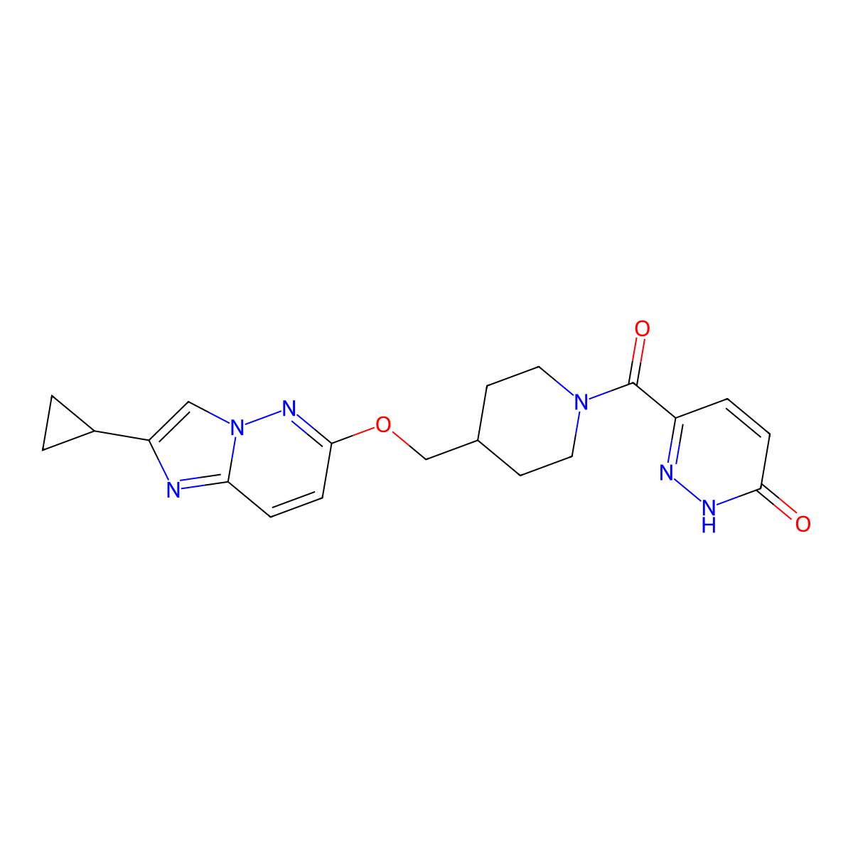 6-{4-[({2-Cyclopropylimidazo[1,2-b]pyridazin-6-yl}oxy)methyl]piperidine-1-carbonyl}-2,3-dihydropyridazin-3-one molecular structure, CAS 2549007-49-8