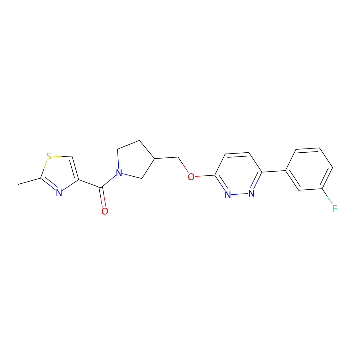 3-(3-Fluorophenyl)-6-{[1-(2-methyl-1,3-thiazole-4-carbonyl)pyrrolidin-3-yl]methoxy}pyridazine molecular structure, CAS 2549007-50-1