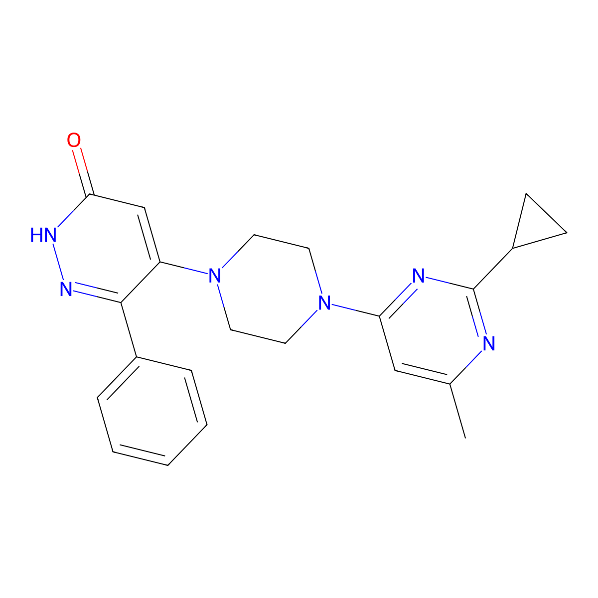 5-[4-(2-Cyclopropyl-6-methylpyrimidin-4-yl)piperazin-1-yl]-6-phenyl-2,3-dihydropyridazin-3-one molecular structure, CAS 2549007-51-2