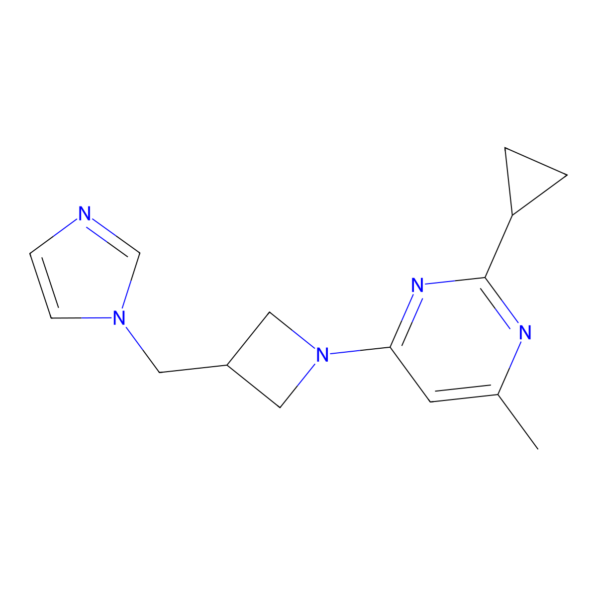 2-cyclopropyl-4-{3-[(1H-imidazol-1-yl)methyl]azetidin-1-yl}-6-methylpyrimidine molecular structure, CAS 2549007-55-6