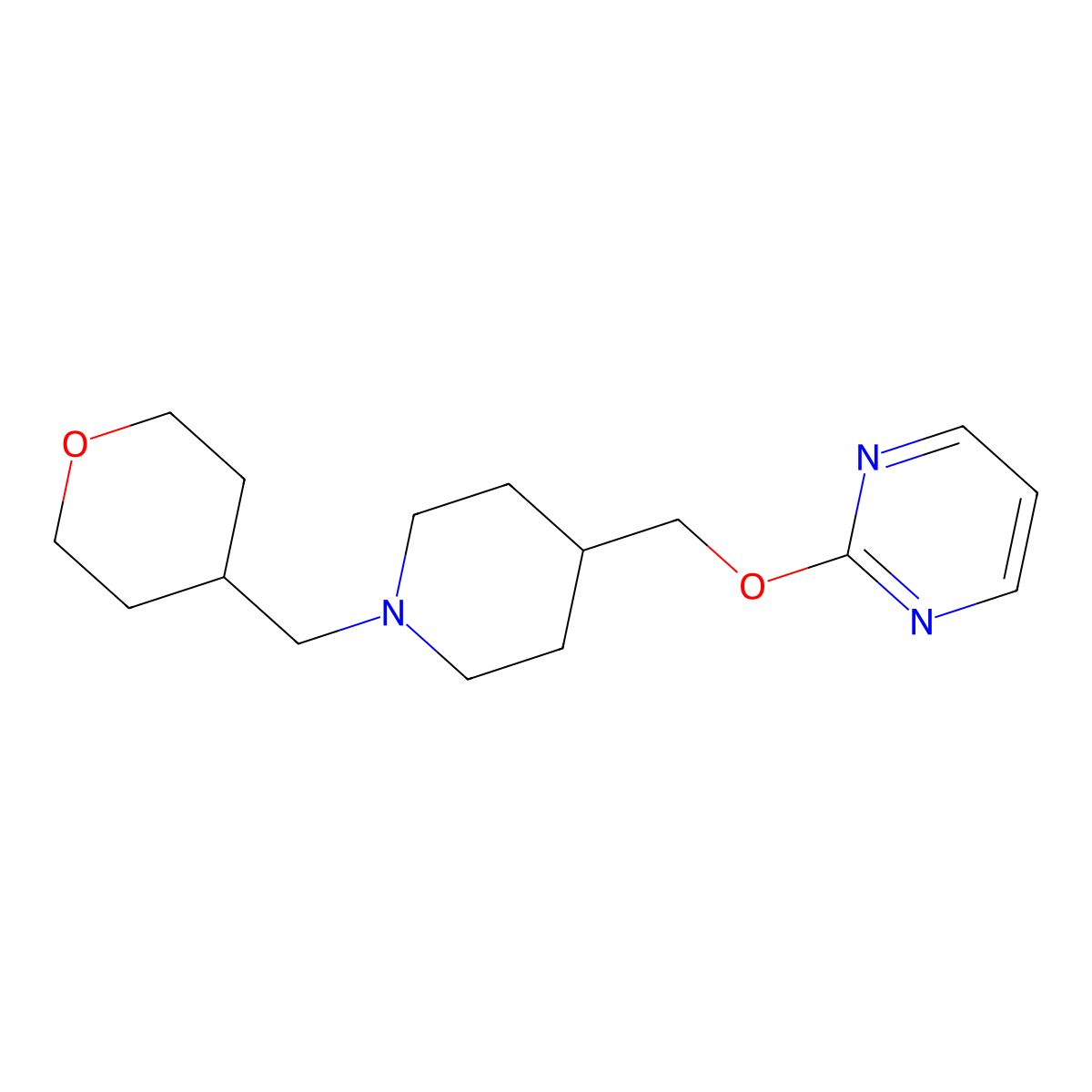 2-({1-[(Oxan-4-yl)methyl]piperidin-4-yl}methoxy)pyrimidine molecular structure, CAS 2549007-56-7