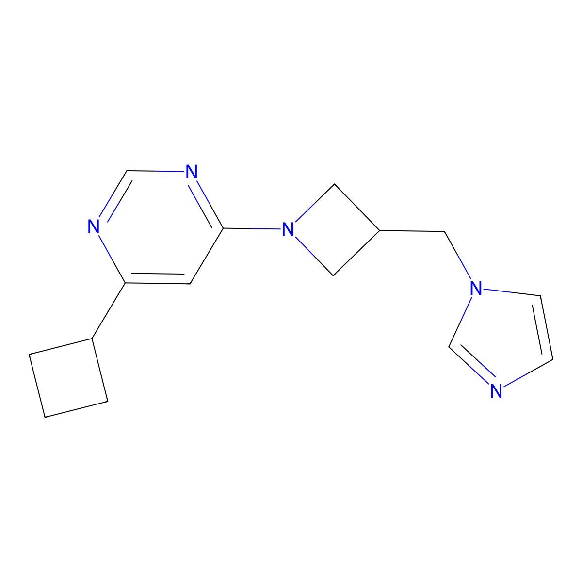 4-cyclobutyl-6-{3-[(1H-imidazol-1-yl)methyl]azetidin-1-yl}pyrimidine molecular structure, CAS 2549007-59-0