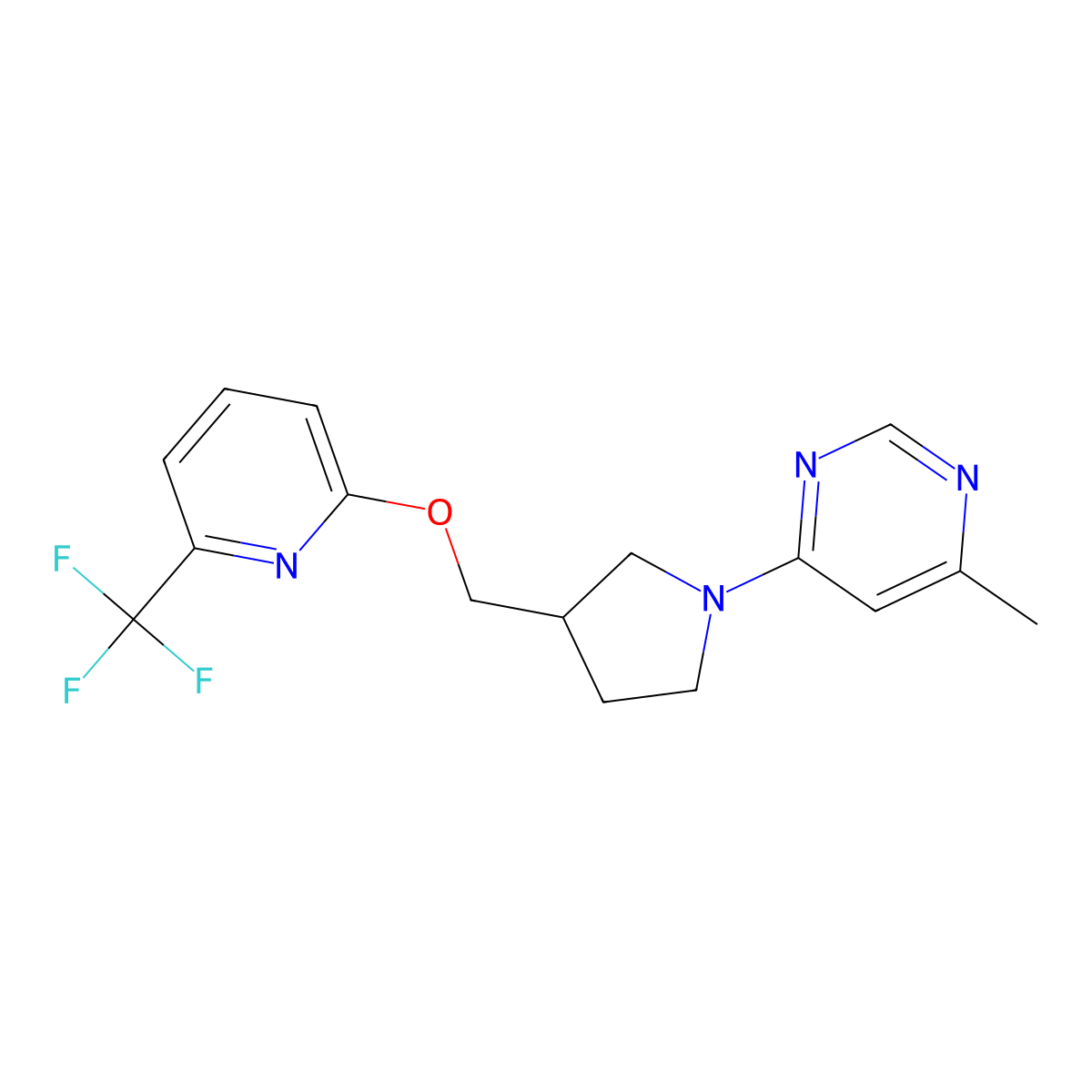 4-Methyl-6-[3-({[6-(trifluoromethyl)pyridin-2-yl]oxy}methyl)pyrrolidin-1-yl]pyrimidine molecular structure, CAS 2549007-62-5