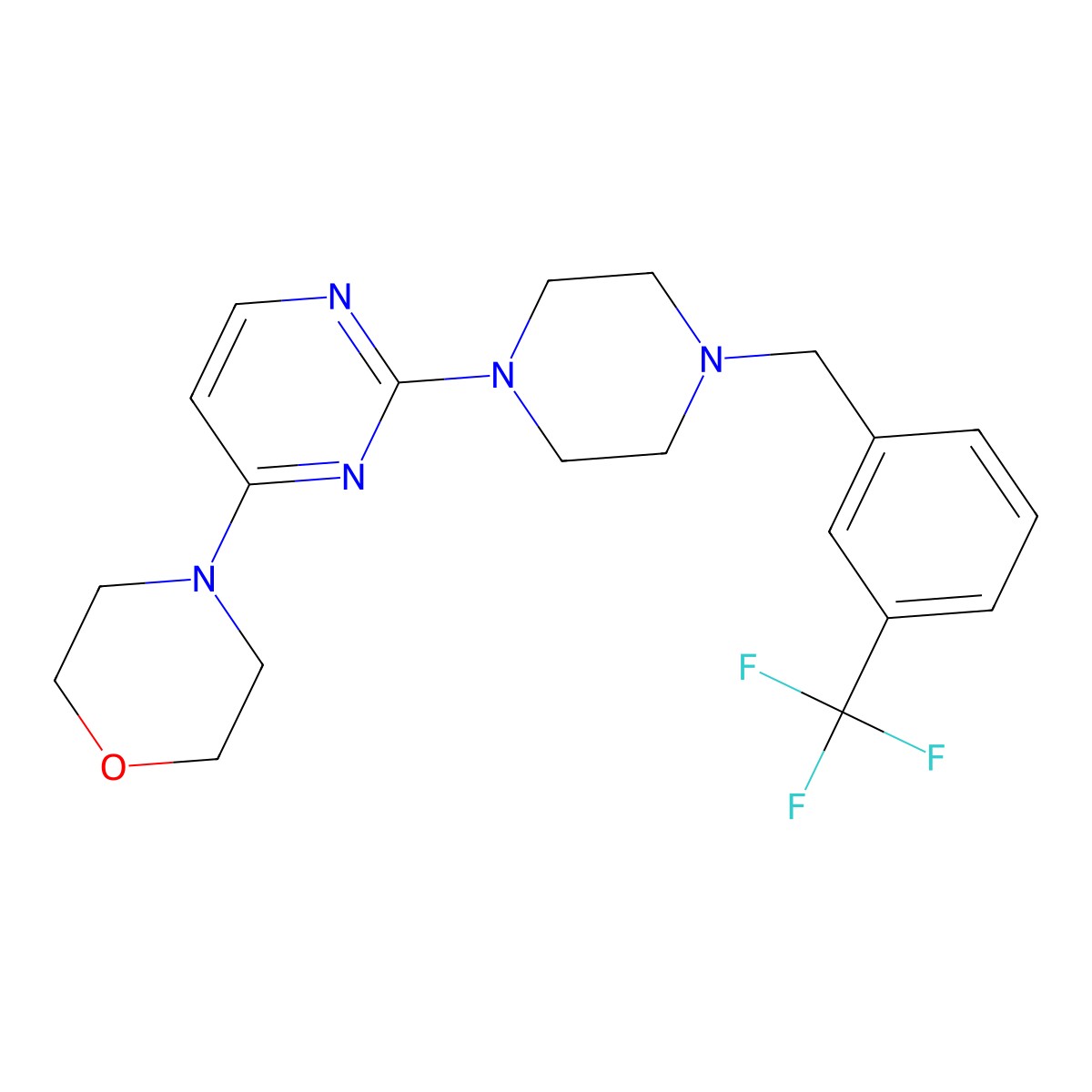4-[2-(4-{[3-(Trifluoromethyl)phenyl]methyl}piperazin-1-yl)pyrimidin-4-yl]morpholine molecular structure, CAS 2549007-64-7