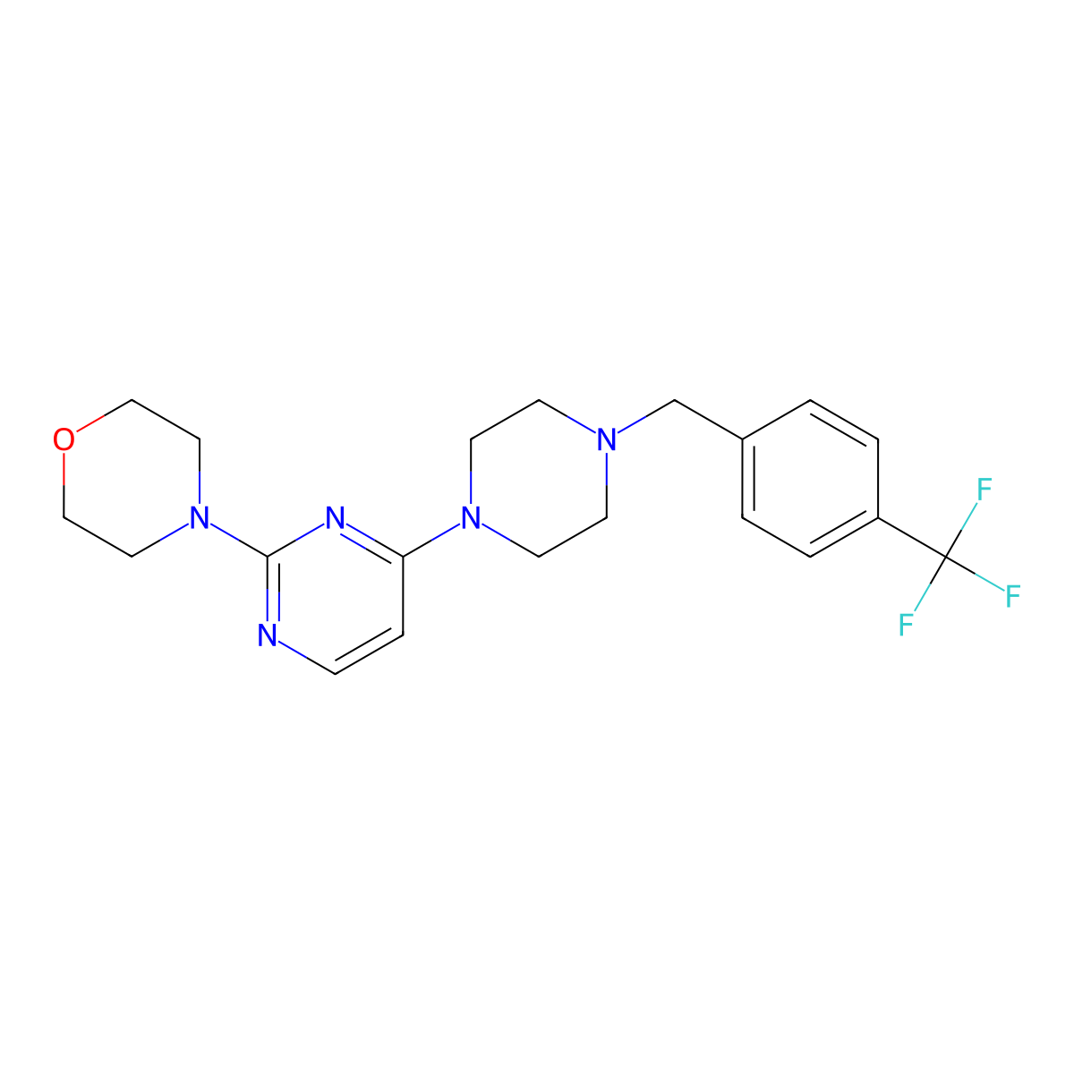 4-[4-(4-{[4-(Trifluoromethyl)phenyl]methyl}piperazin-1-yl)pyrimidin-2-yl]morpholine molecular structure, CAS 2549007-66-9
