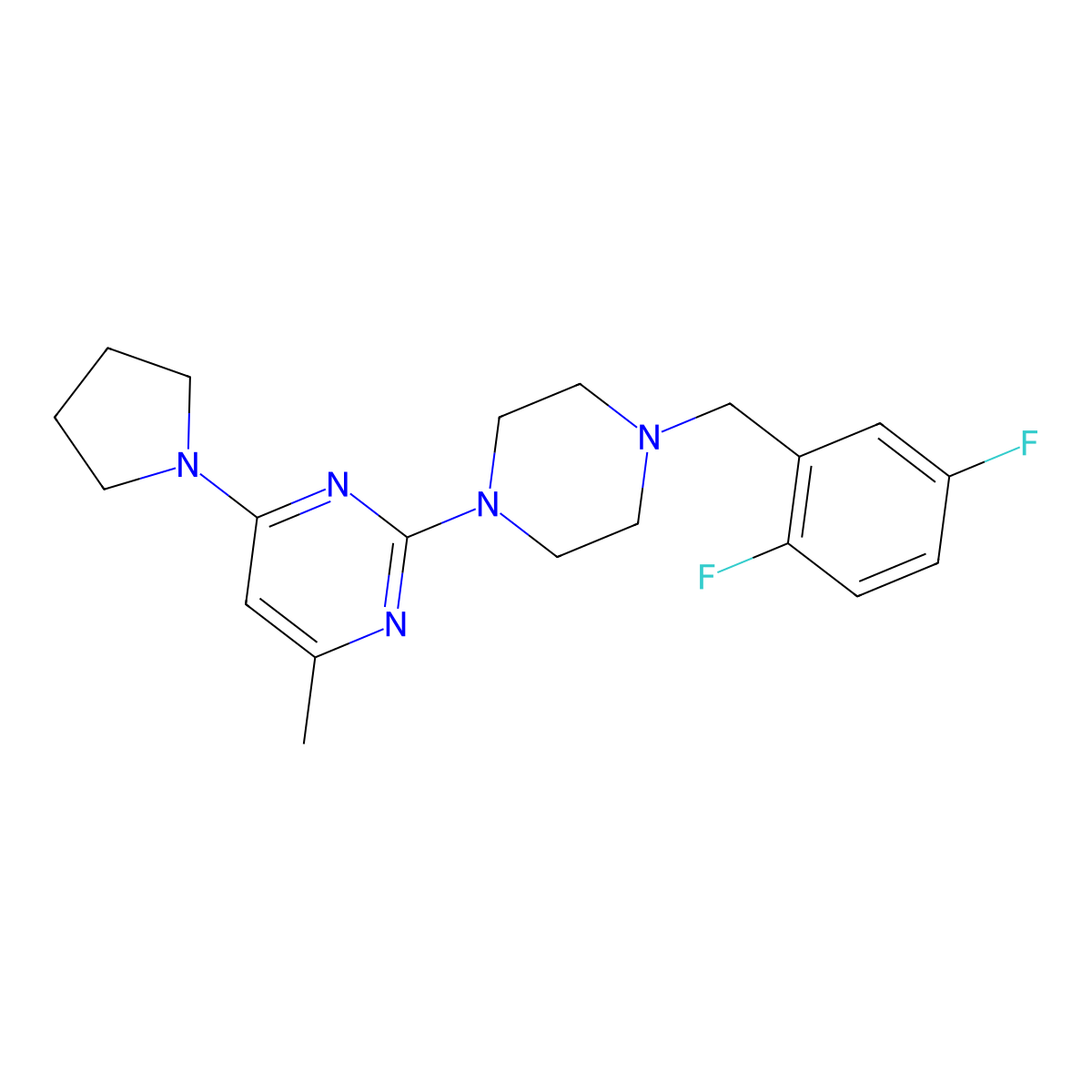 2-{4-[(2,5-Difluorophenyl)methyl]piperazin-1-yl}-4-methyl-6-(pyrrolidin-1-yl)pyrimidine molecular structure, CAS 2549007-69-2