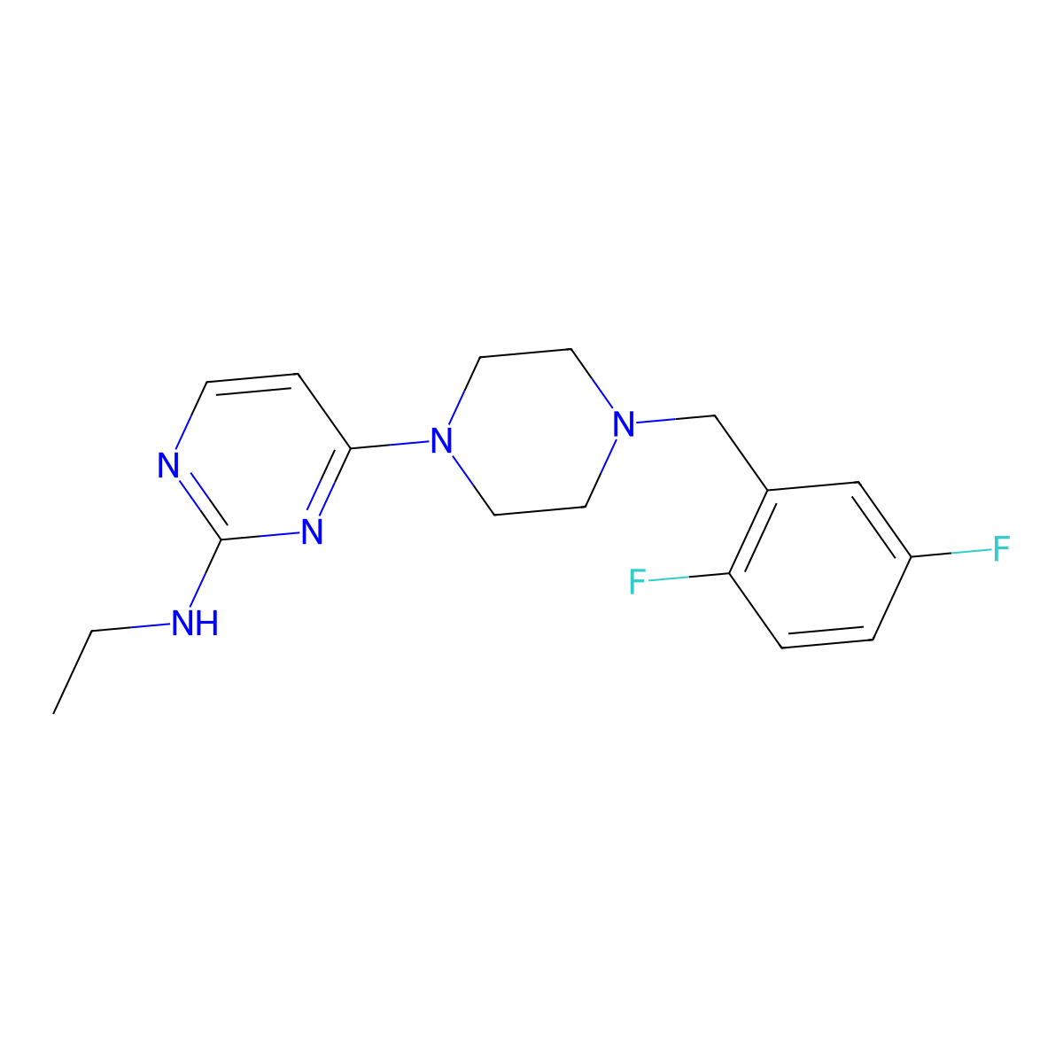 4-{4-[(2,5-difluorophenyl)methyl]piperazin-1-yl}-N-ethylpyrimidin-2-amine molecular structure, CAS 2549007-75-0