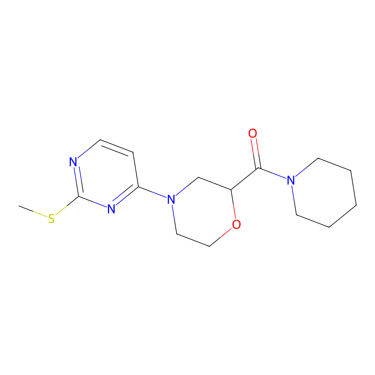 4-[2-(Methylsulfanyl)pyrimidin-4-yl]-2-(piperidine-1-carbonyl)morpholine molecular structure, CAS 2549007-79-4