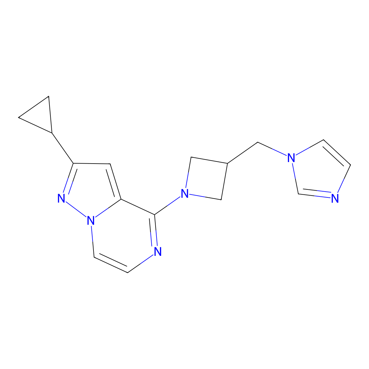 1-[(1-{2-cyclopropylpyrazolo[1,5-a]pyrazin-4-yl}azetidin-3-yl)methyl]-1H-imidazole molecular structure, CAS 2549007-81-8