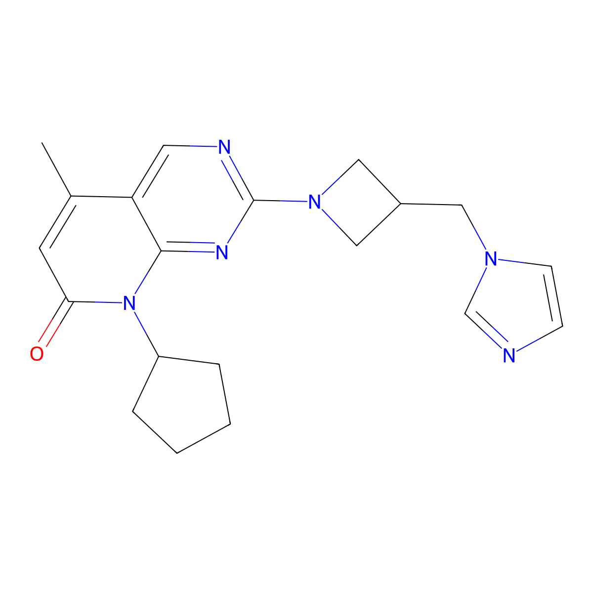 8-cyclopentyl-2-{3-[(1H-imidazol-1-yl)methyl]azetidin-1-yl}-5-methyl-7H,8H-pyrido[2,3-d]pyrimidin-7-one molecular structure, CAS 2549007-91-0
