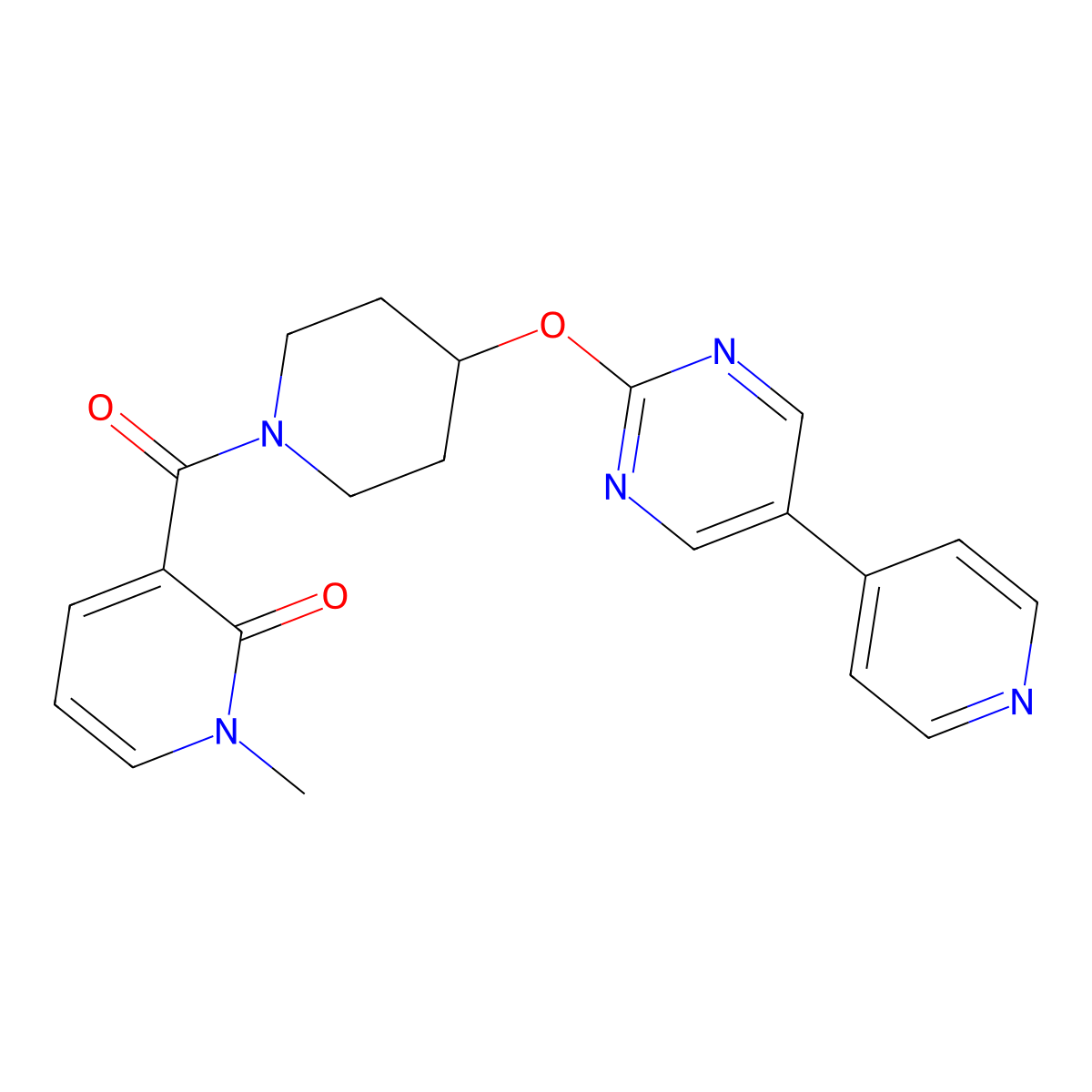 1-Methyl-3-(4-{[5-(pyridin-4-yl)pyrimidin-2-yl]oxy}piperidine-1-carbonyl)-1,2-dihydropyridin-2-one molecular structure, CAS 2549007-98-7