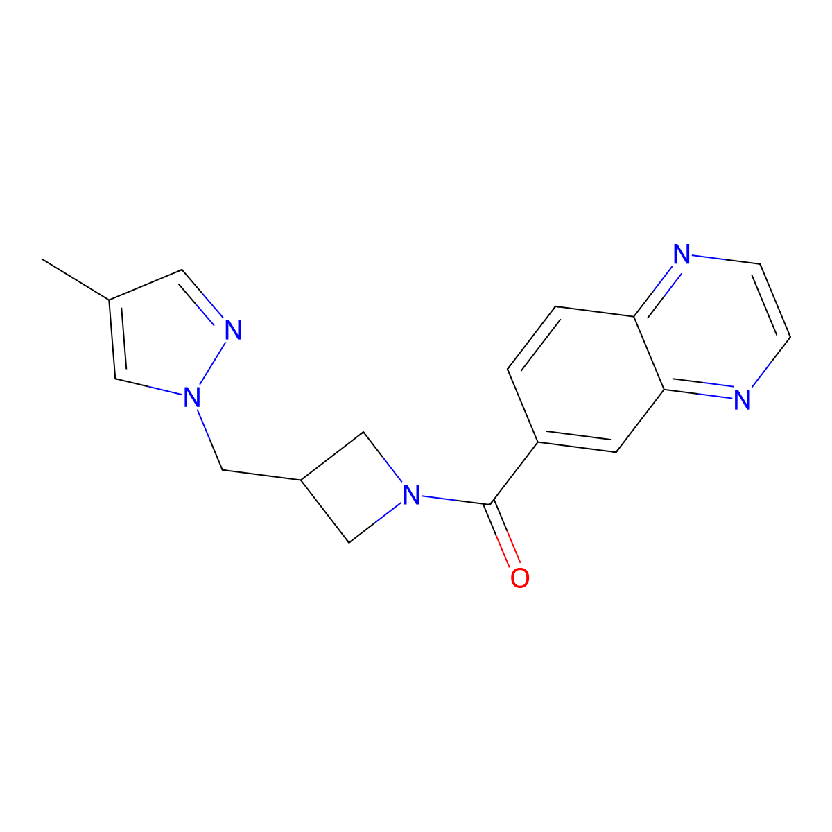 6-{3-[(4-methyl-1H-pyrazol-1-yl)methyl]azetidine-1-carbonyl}quinoxaline molecular structure, CAS 2549007-99-8