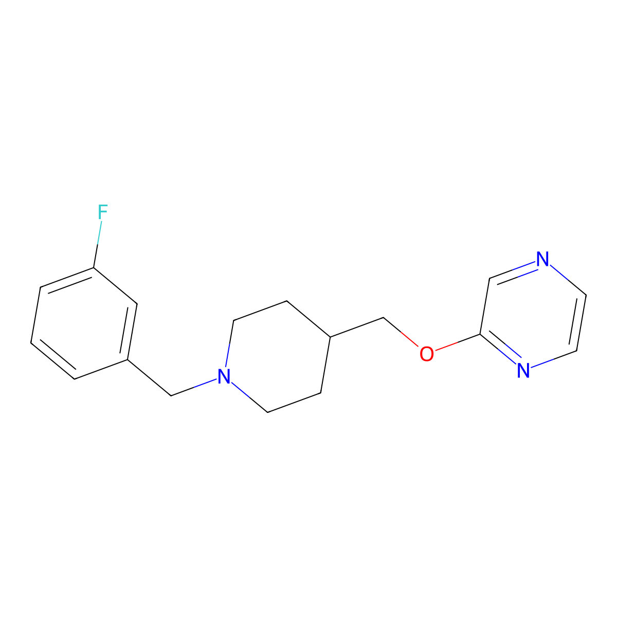 2-({1-[(3-Fluorophenyl)methyl]piperidin-4-yl}methoxy)pyrazine molecular structure, CAS 2549008-00-4