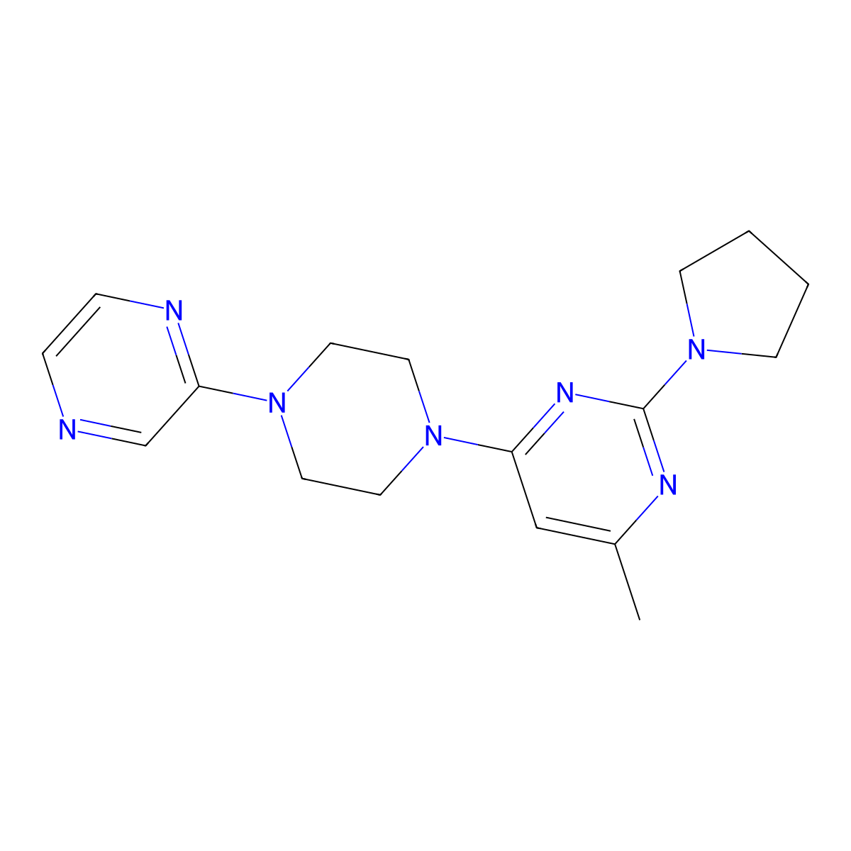 4-Methyl-6-[4-(pyrazin-2-yl)piperazin-1-yl]-2-(pyrrolidin-1-yl)pyrimidine molecular structure, CAS 2549008-02-6
