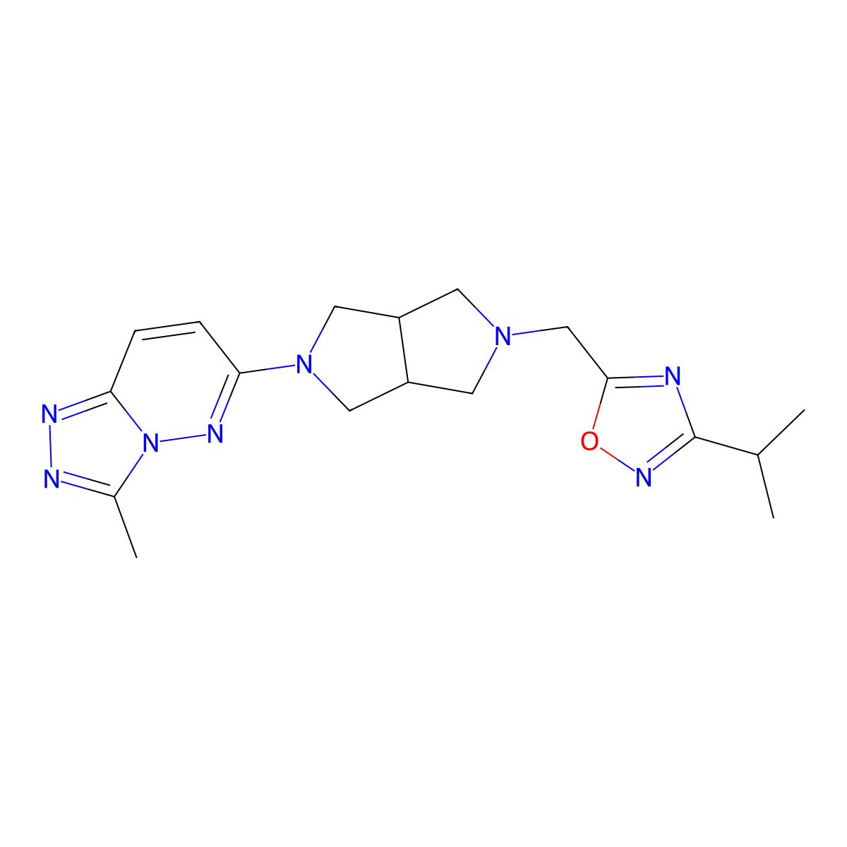 5-[(5-{3-Methyl-[1,2,4]triazolo[4,3-b]pyridazin-6-yl}-octahydropyrrolo[3,4-c]pyrrol-2-yl)methyl]-3-(propan-2-yl)-1,2,4-oxadiazole molecular structure, CAS 2549008-03-7