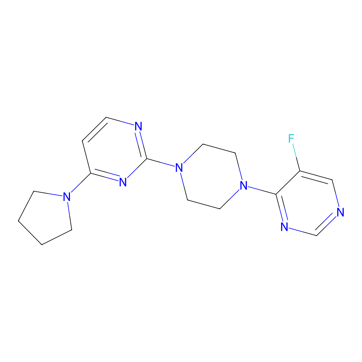 2-[4-(5-Fluoropyrimidin-4-yl)piperazin-1-yl]-4-(pyrrolidin-1-yl)pyrimidine molecular structure, CAS 2549008-05-9