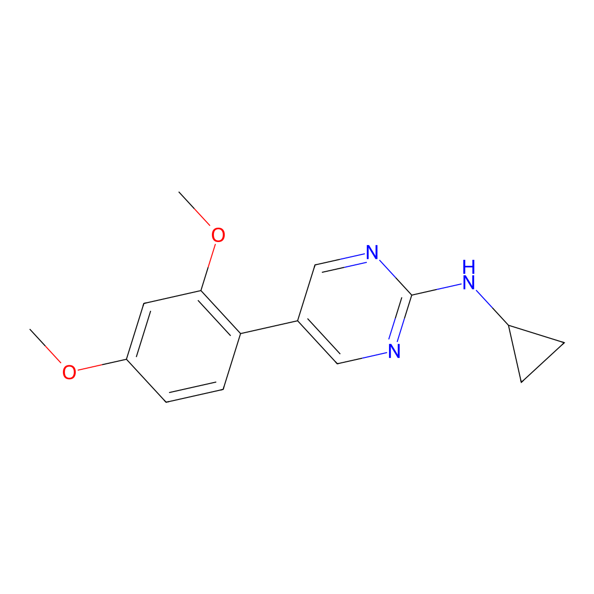 N-cyclopropyl-5-(2,4-dimethoxyphenyl)pyrimidin-2-amine molecular structure, CAS 2549008-07-1