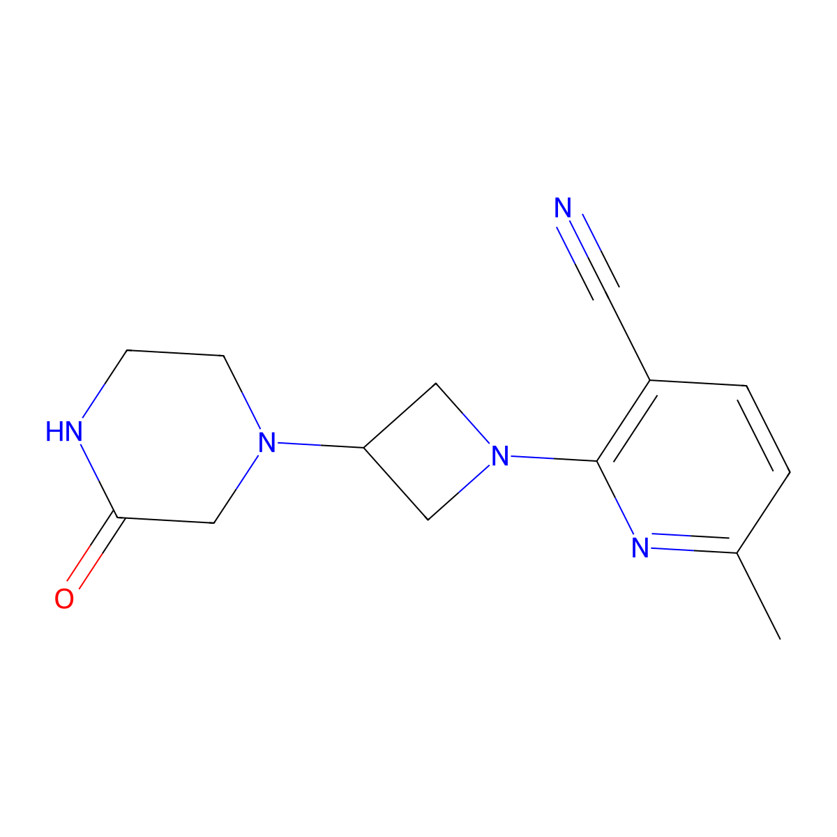 6-Methyl-2-[3-(3-oxopiperazin-1-yl)azetidin-1-yl]pyridine-3-carbonitrile molecular structure, CAS 2549008-10-6