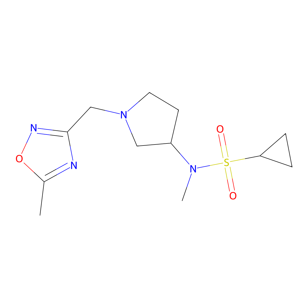 N-methyl-N-{1-[(5-methyl-1,2,4-oxadiazol-3-yl)methyl]pyrrolidin-3-yl}cyclopropanesulfonamide molecular structure, CAS 2549008-11-7