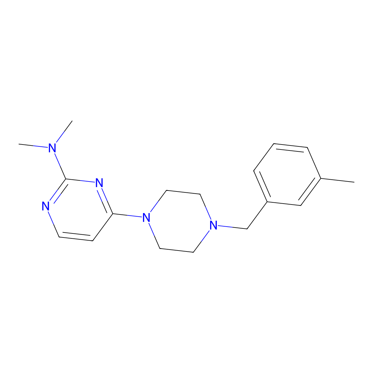 N,N-dimethyl-4-{4-[(3-methylphenyl)methyl]piperazin-1-yl}pyrimidin-2-amine molecular structure, CAS 2549008-21-9