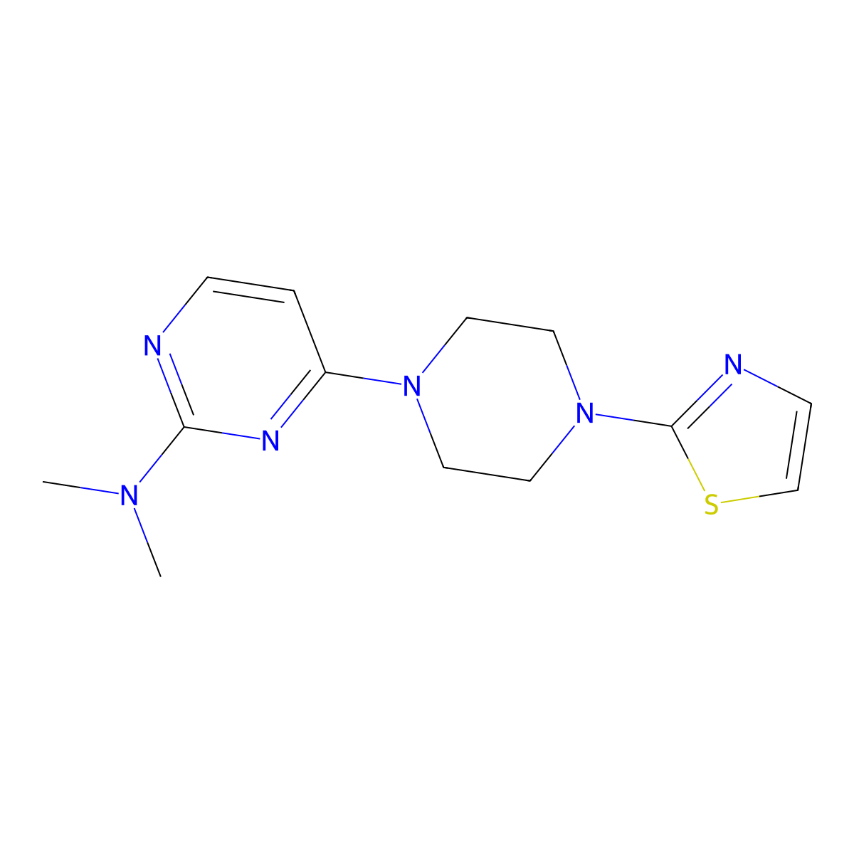 N,N-dimethyl-4-[4-(1,3-thiazol-2-yl)piperazin-1-yl]pyrimidin-2-amine molecular structure, CAS 2549008-23-1