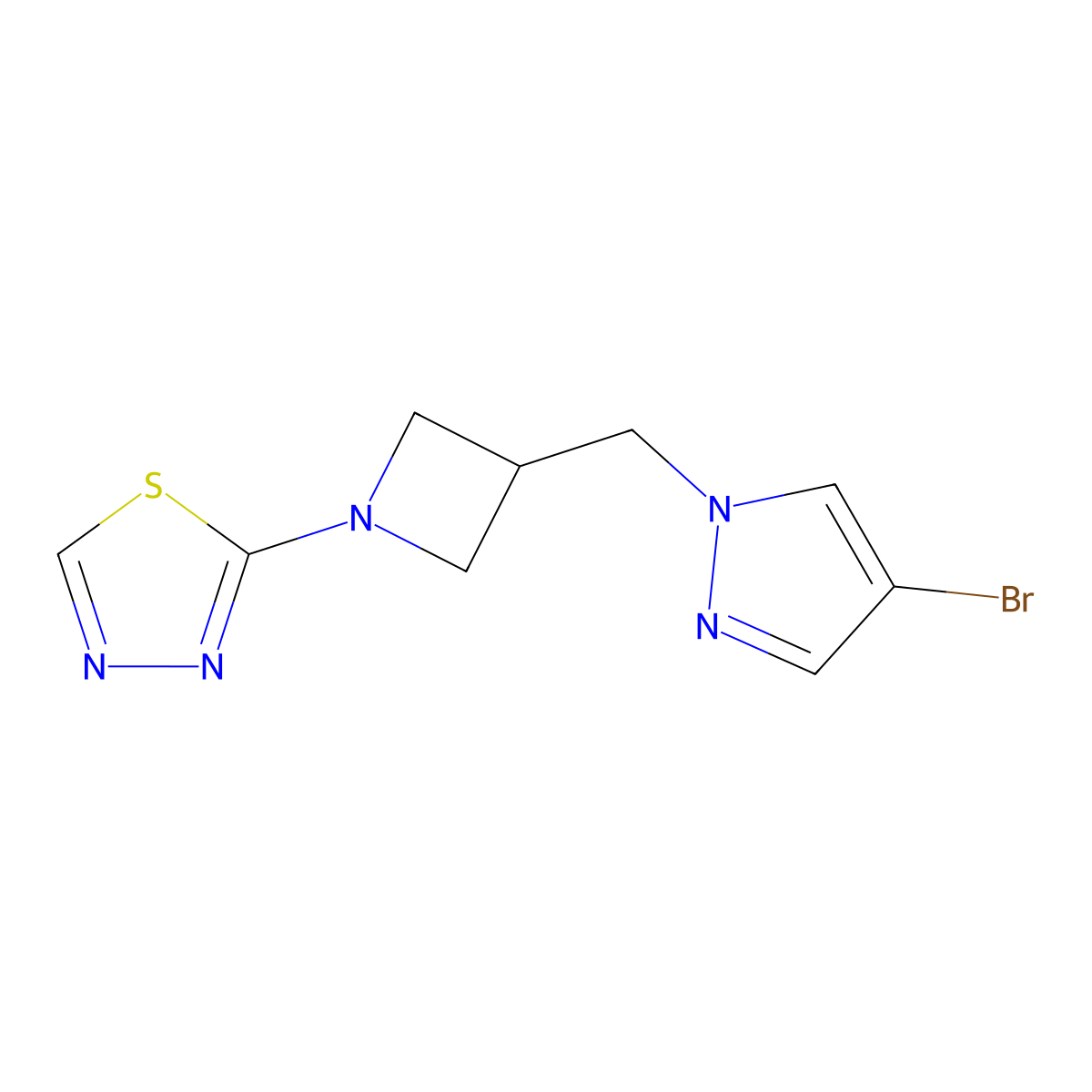 2-{3-[(4-bromo-1H-pyrazol-1-yl)methyl]azetidin-1-yl}-1,3,4-thiadiazole molecular structure, CAS 2549008-29-7