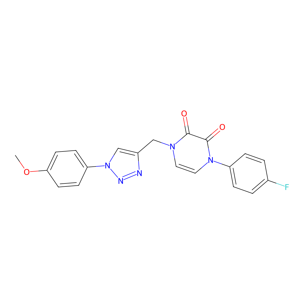 1-(4-fluorophenyl)-4-{[1-(4-methoxyphenyl)-1H-1,2,3-triazol-4-yl]methyl}-1,2,3,4-tetrahydropyrazine-2,3-dione molecular structure, CAS 2549008-31-1