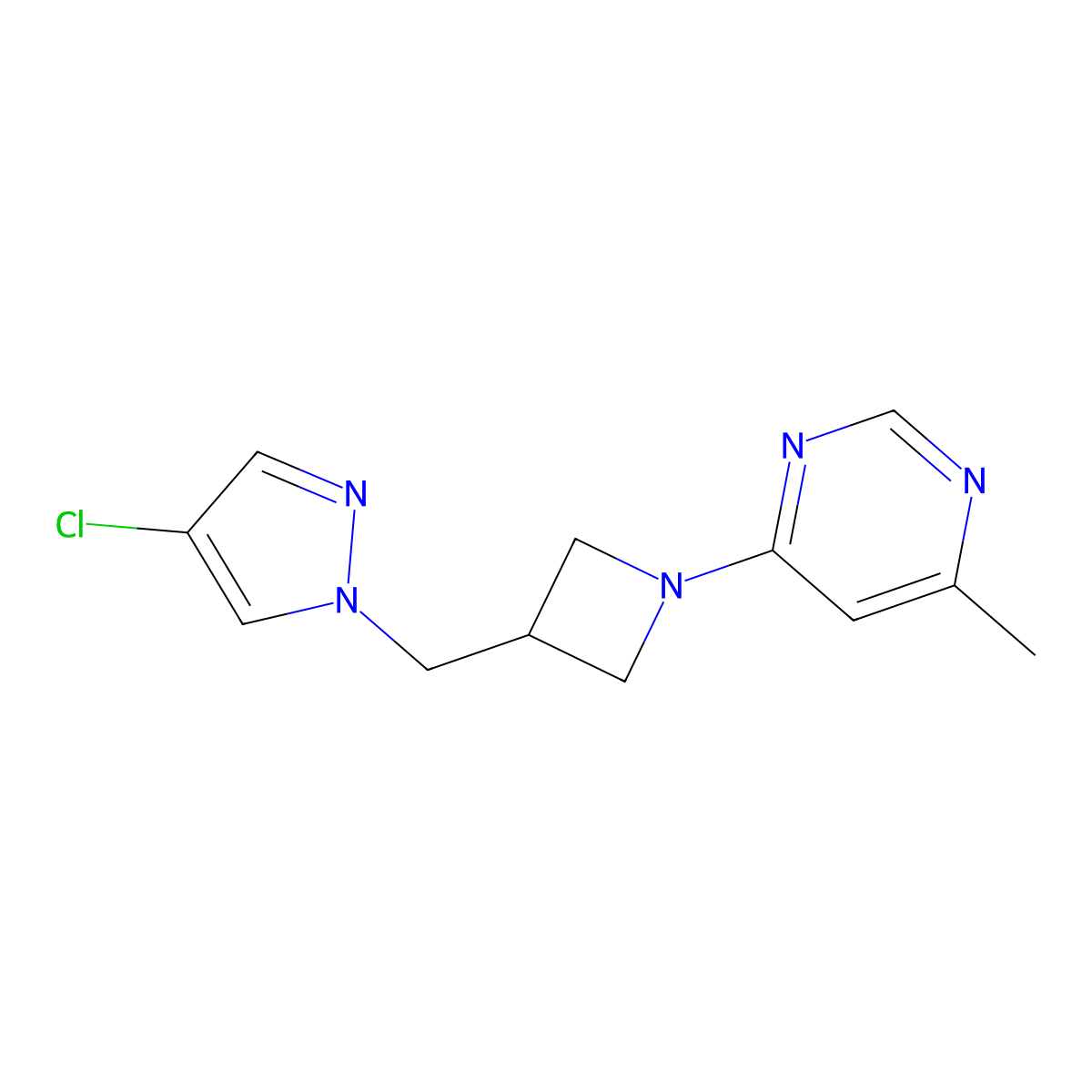 4-{3-[(4-chloro-1H-pyrazol-1-yl)methyl]azetidin-1-yl}-6-methylpyrimidine molecular structure, CAS 2549008-33-3