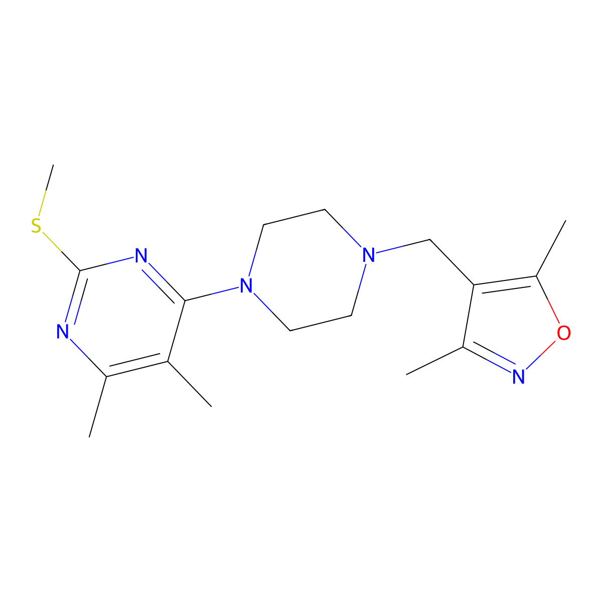 4-{4-[(3,5-Dimethyl-1,2-oxazol-4-yl)methyl]piperazin-1-yl}-5,6-dimethyl-2-(methylsulfanyl)pyrimidine molecular structure, CAS 2549008-37-7