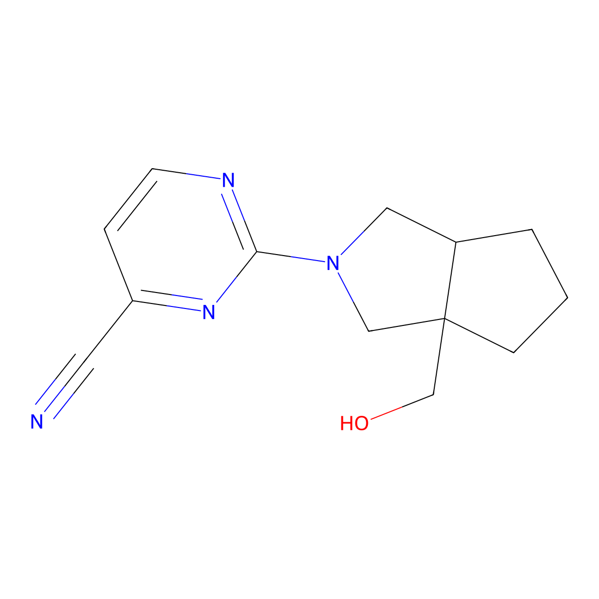 2-[3a-(Hydroxymethyl)-octahydrocyclopenta[c]pyrrol-2-yl]pyrimidine-4-carbonitrile molecular structure, CAS 2549008-43-5