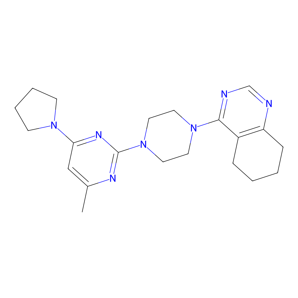 4-{4-[4-Methyl-6-(pyrrolidin-1-yl)pyrimidin-2-yl]piperazin-1-yl}-5,6,7,8-tetrahydroquinazoline molecular structure, CAS 2549008-46-8