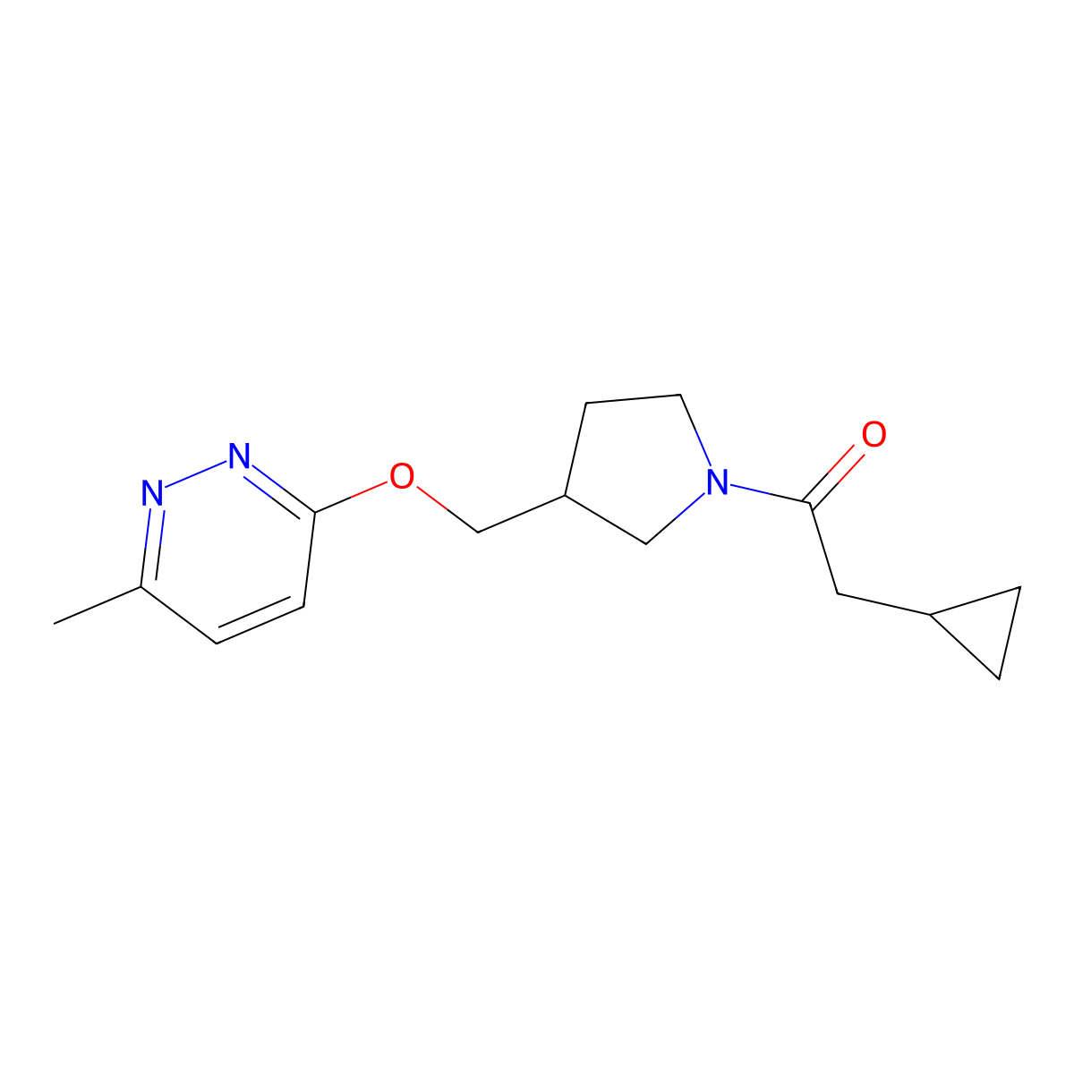 2-Cyclopropyl-1-(3-{[(6-methylpyridazin-3-yl)oxy]methyl}pyrrolidin-1-yl)ethan-1-one molecular structure, CAS 2549008-47-9