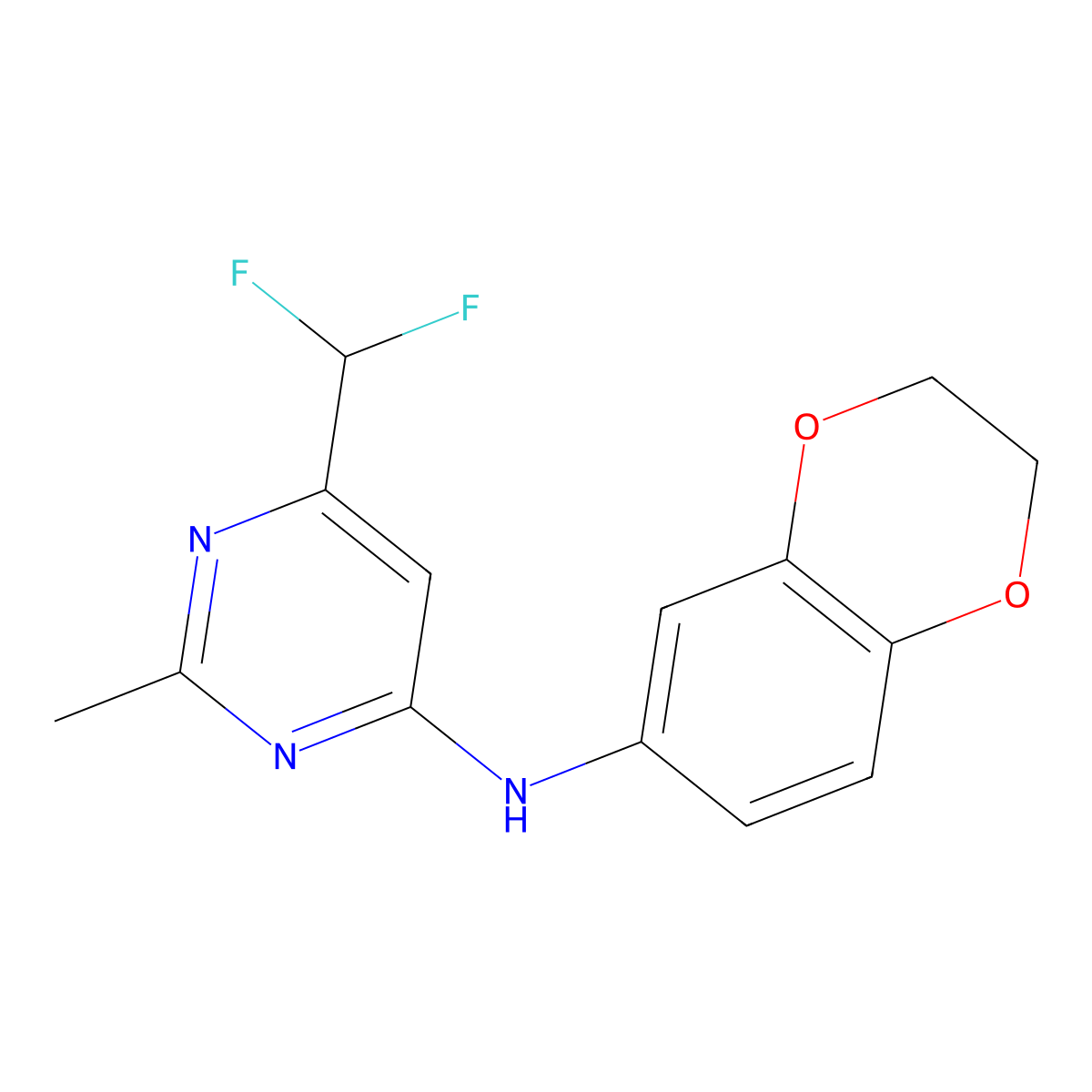 6-(difluoromethyl)-N-(2,3-dihydro-1,4-benzodioxin-6-yl)-2-methylpyrimidin-4-amine molecular structure, CAS 2549008-52-6