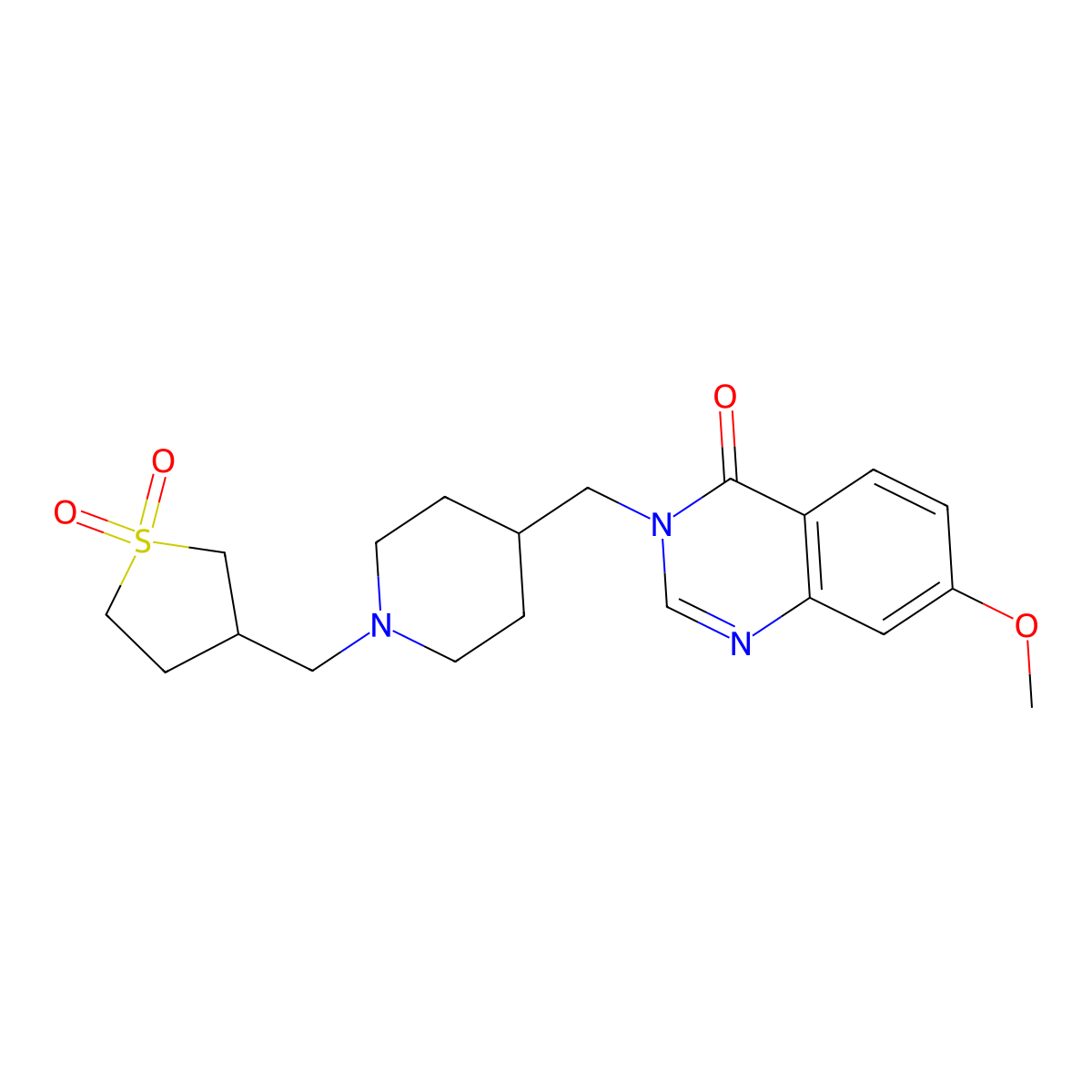 3-({4-[(7-Methoxy-4-oxo-3,4-dihydroquinazolin-3-yl)methyl]piperidin-1-yl}methyl)-1lambda6-thiolane-1,1-dione molecular structure, CAS 2549008-54-8