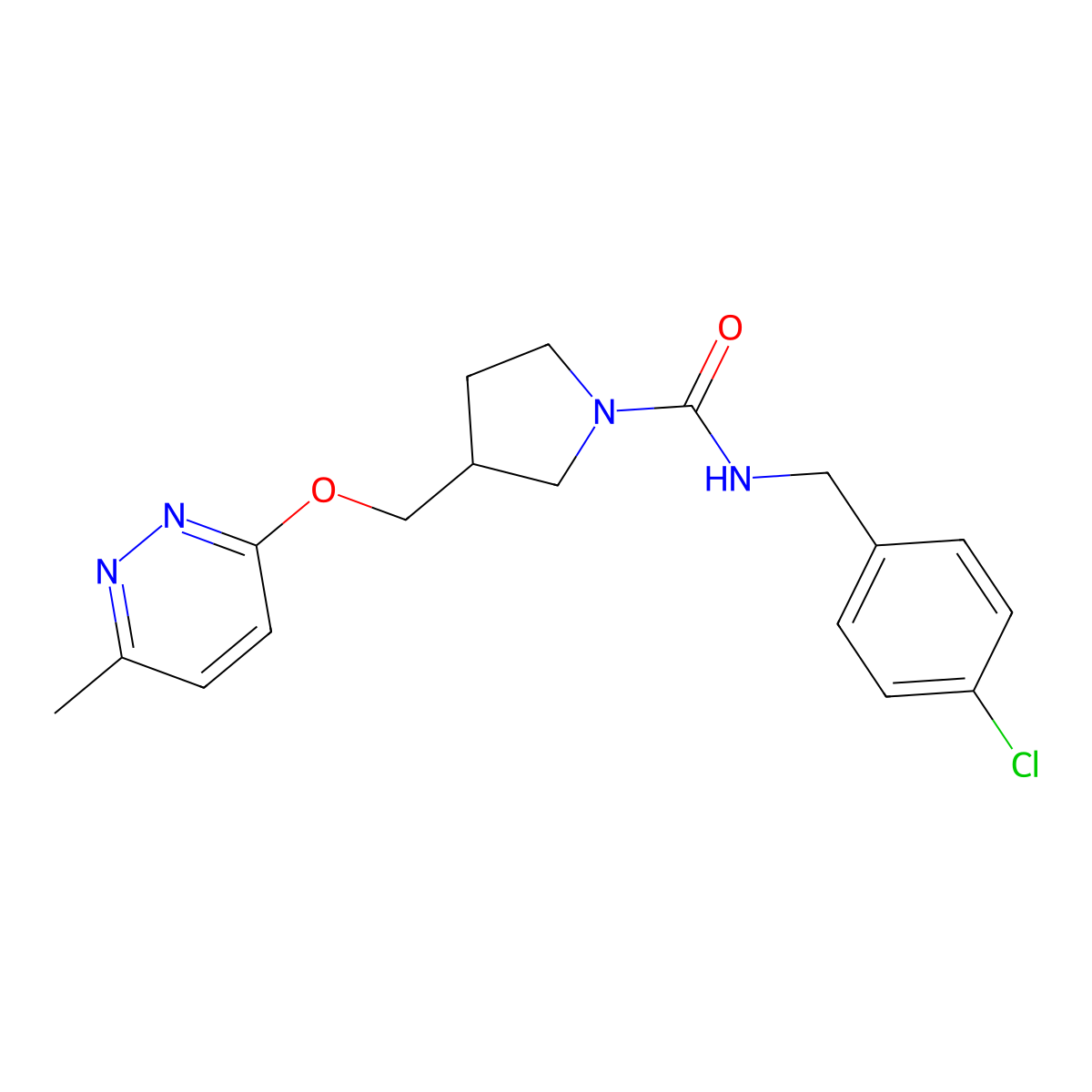 N-[(4-chlorophenyl)methyl]-3-{[(6-methylpyridazin-3-yl)oxy]methyl}pyrrolidine-1-carboxamide molecular structure, CAS 2549008-57-1