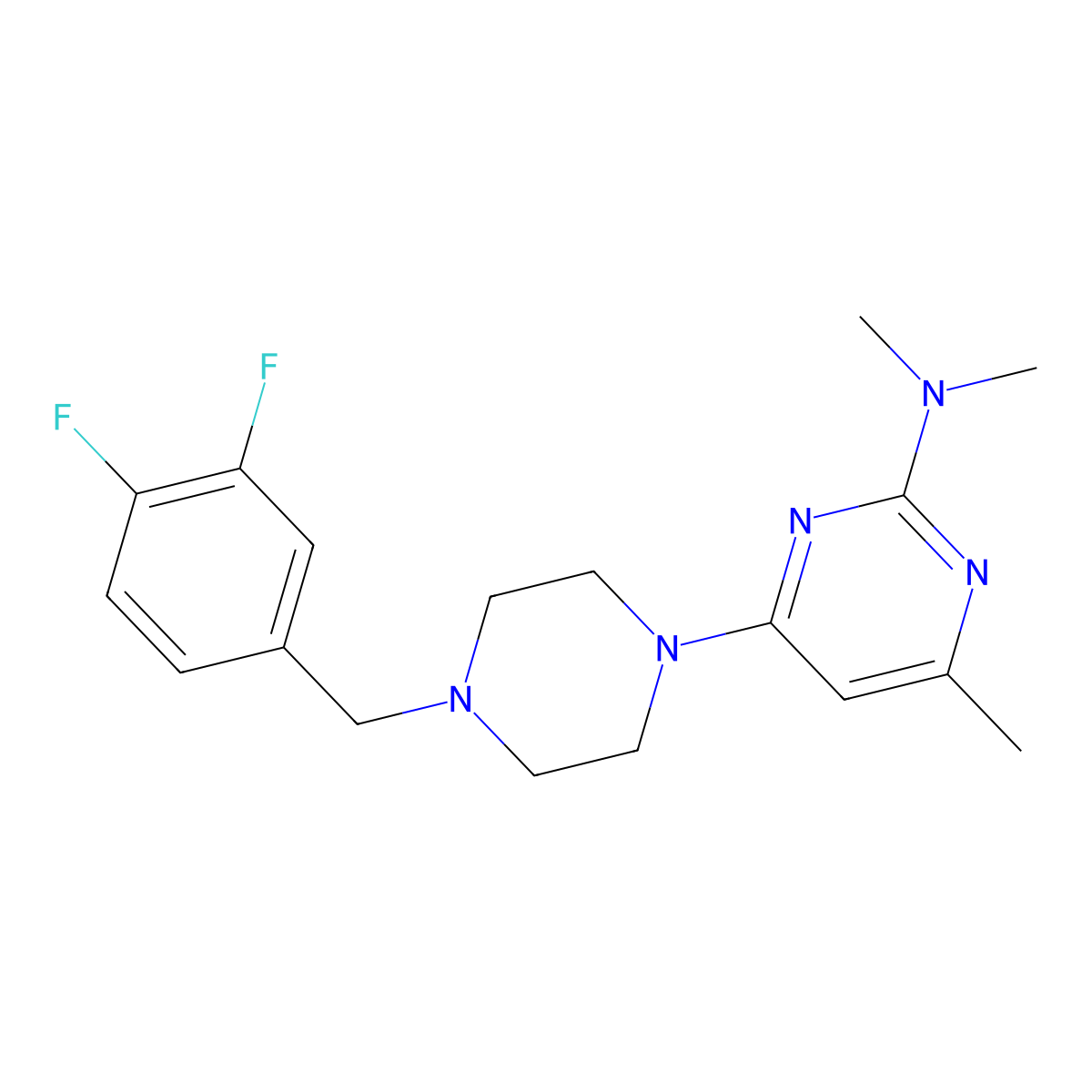 4-{4-[(3,4-difluorophenyl)methyl]piperazin-1-yl}-N,N,6-trimethylpyrimidin-2-amine molecular structure, CAS 2549008-59-3
