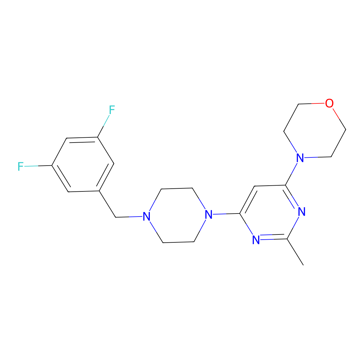 4-(6-{4-[(3,5-Difluorophenyl)methyl]piperazin-1-yl}-2-methylpyrimidin-4-yl)morpholine molecular structure, CAS 2549008-63-9