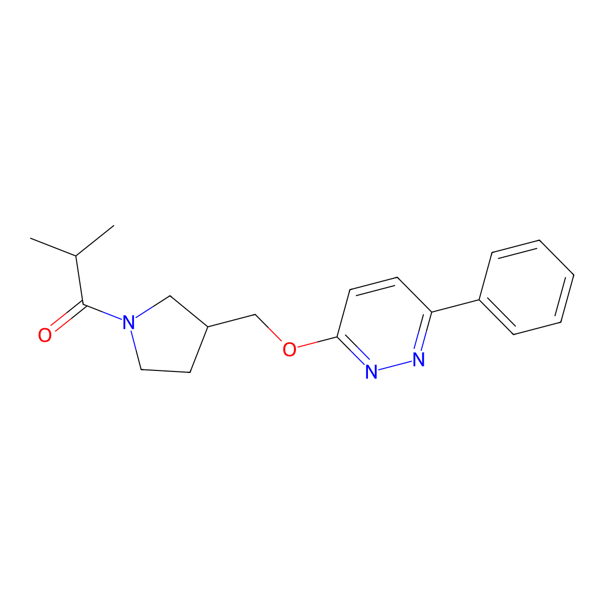 2-Methyl-1-(3-{[(6-phenylpyridazin-3-yl)oxy]methyl}pyrrolidin-1-yl)propan-1-one molecular structure, CAS 2549008-71-9