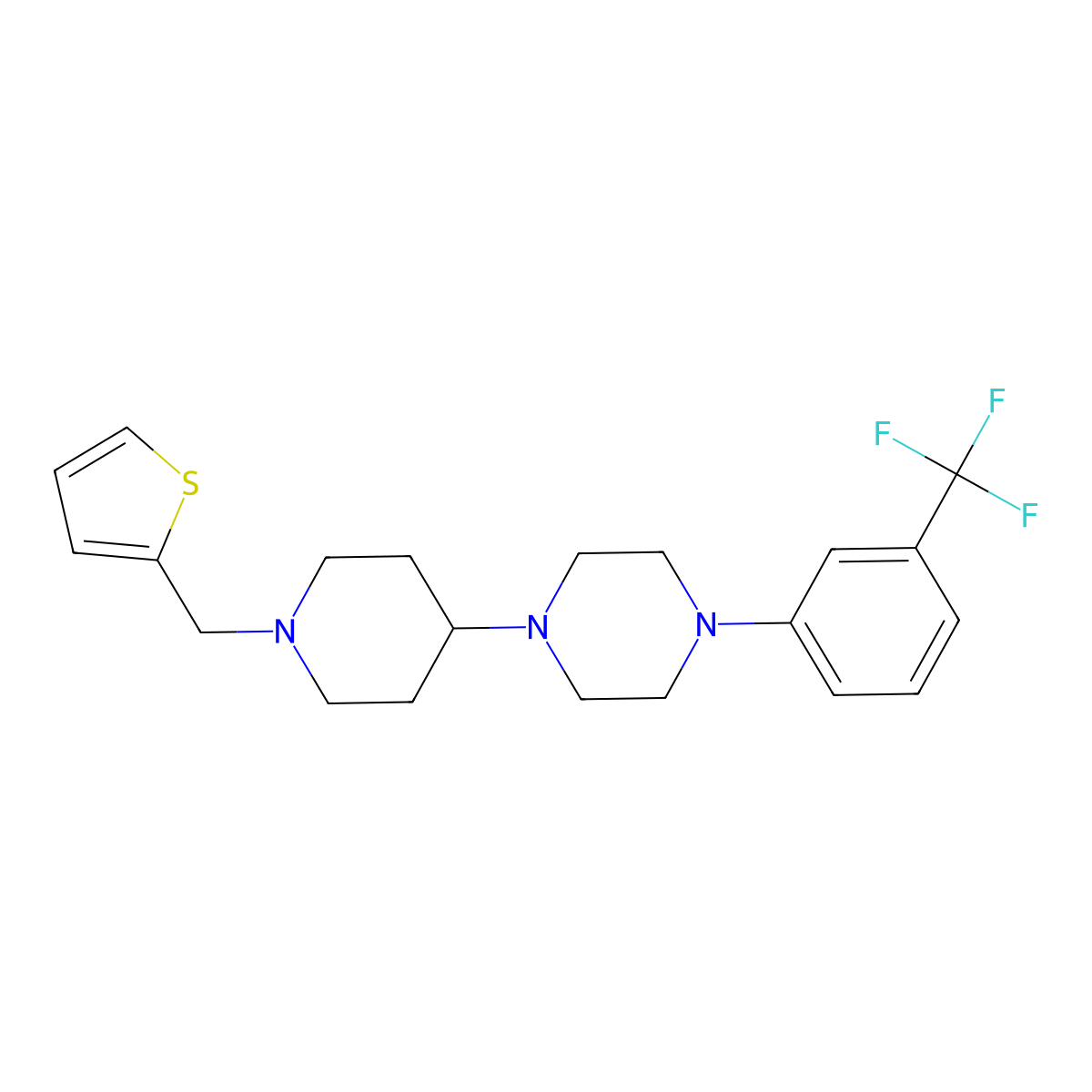 1-{1-[(Thiophen-2-yl)methyl]piperidin-4-yl}-4-[3-(trifluoromethyl)phenyl]piperazine molecular structure, CAS 2549008-73-1