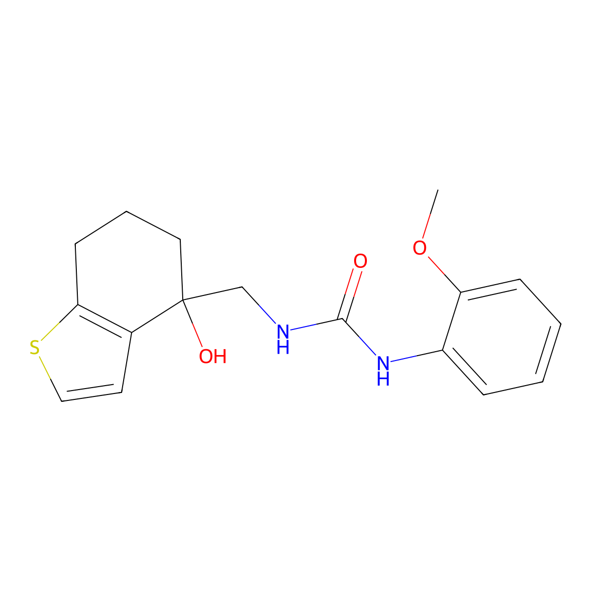 3-[(4-Hydroxy-4,5,6,7-tetrahydro-1-benzothiophen-4-yl)methyl]-1-(2-methoxyphenyl)urea molecular structure, CAS 2549008-74-2