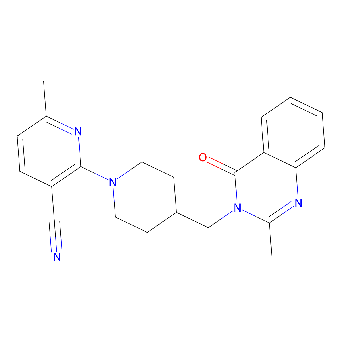 6-Methyl-2-{4-[(2-methyl-4-oxo-3,4-dihydroquinazolin-3-yl)methyl]piperidin-1-yl}pyridine-3-carbonitrile molecular structure, CAS 2549008-76-4