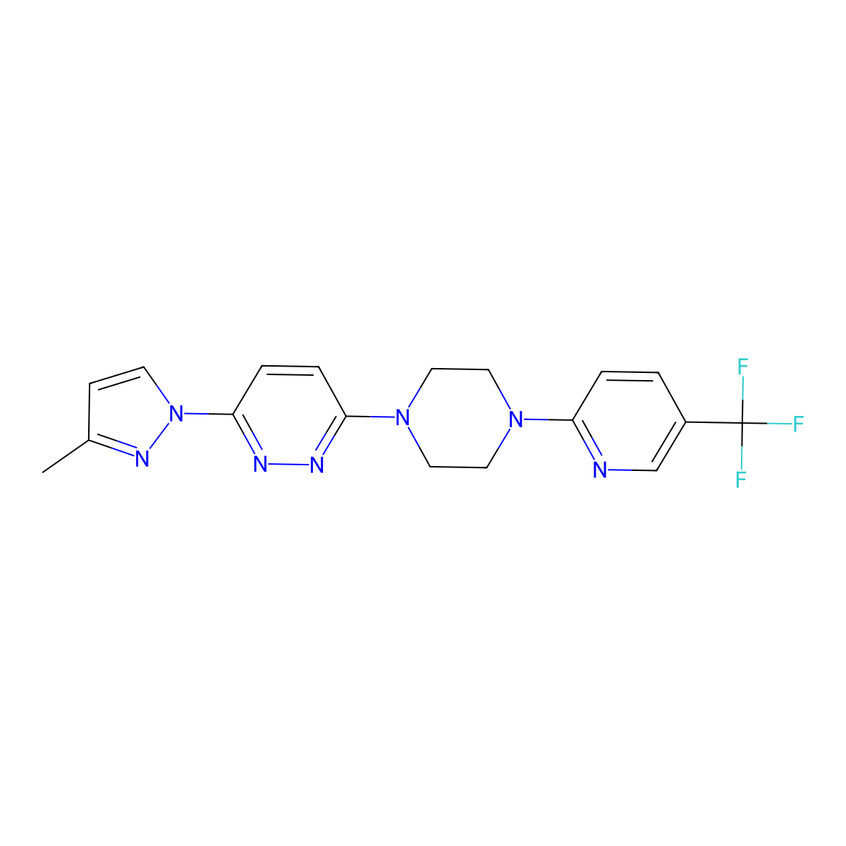 3-(3-methyl-1H-pyrazol-1-yl)-6-{4-[5-(trifluoromethyl)pyridin-2-yl]piperazin-1-yl}pyridazine molecular structure, CAS 2549008-78-6