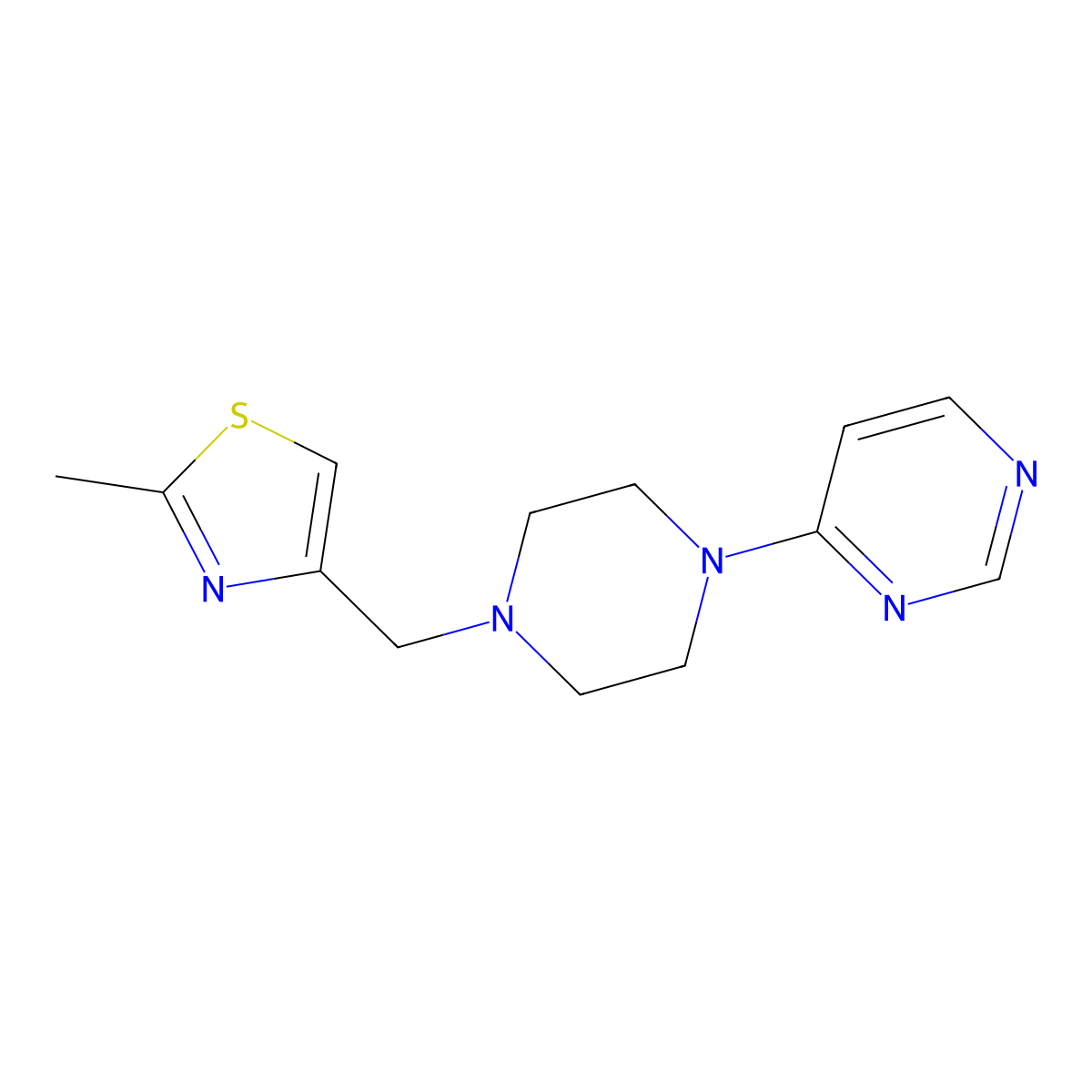 4-{4-[(2-Methyl-1,3-thiazol-4-yl)methyl]piperazin-1-yl}pyrimidine molecular structure, CAS 2549008-79-7