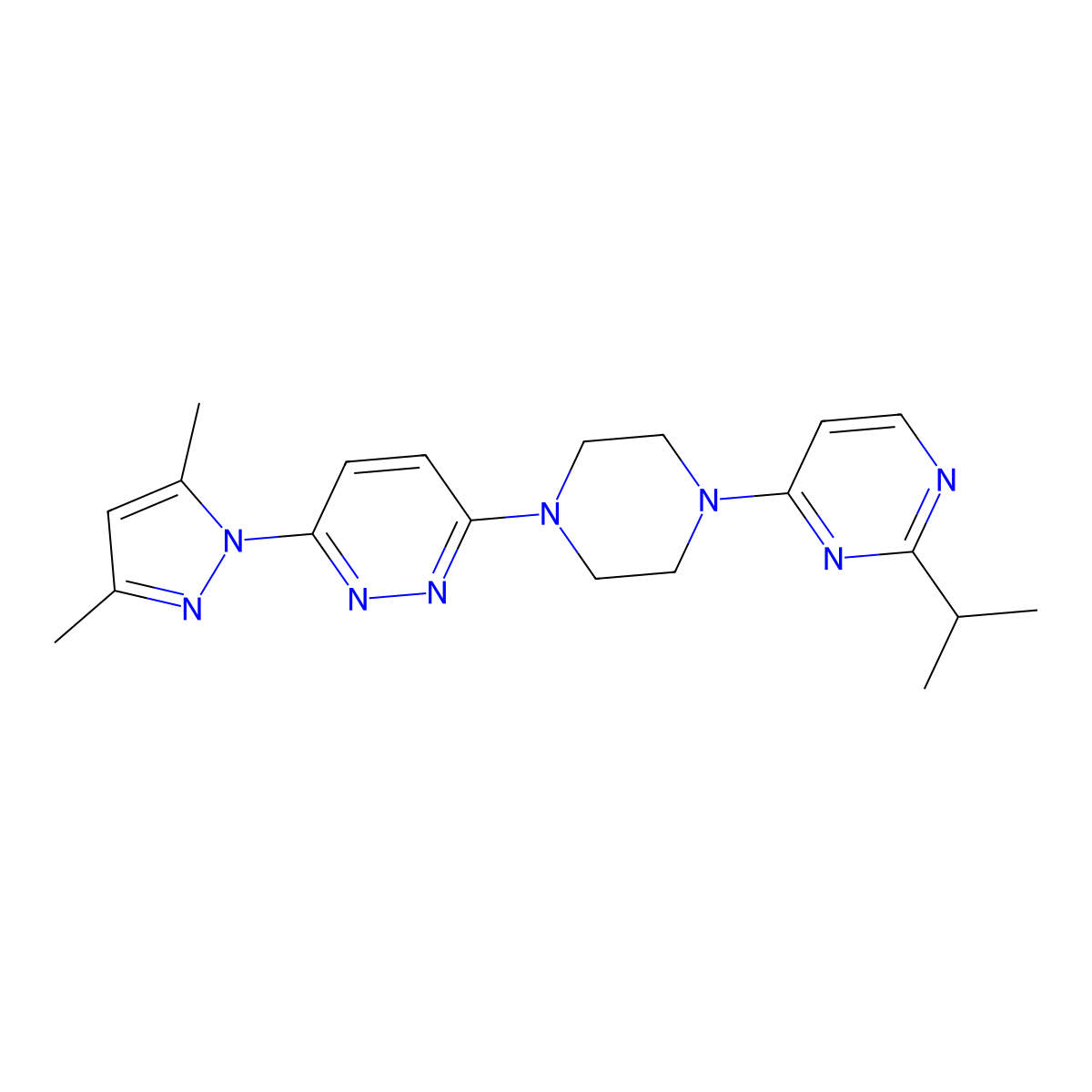 3-(3,5-dimethyl-1H-pyrazol-1-yl)-6-{4-[2-(propan-2-yl)pyrimidin-4-yl]piperazin-1-yl}pyridazine molecular structure, CAS 2549008-85-5